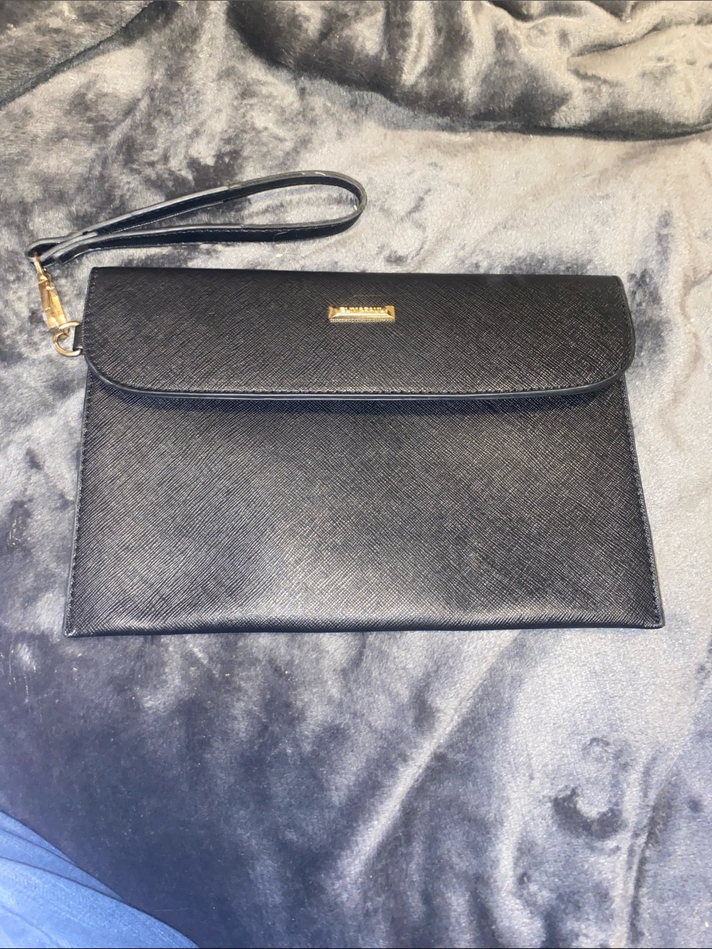 Elim & Paul Black Wristlet Clutch with Gold Accent
